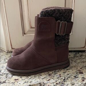 Sorel Brown Suede Rylee Winter Boots with Knit Cuff